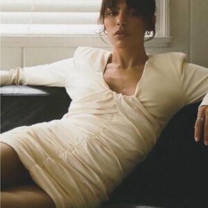 NWT Zara Draped Dress in Oyster White